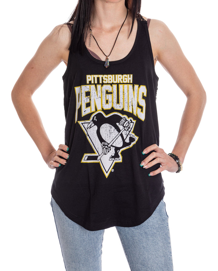 Pittsburgh Penguins Ladies "Distressed" Lace Flowy Tank Top