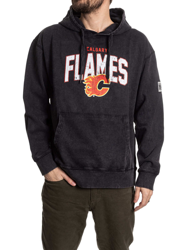 Official NHL licensed Calgary Flames Unisex Acid Wash Hoodie