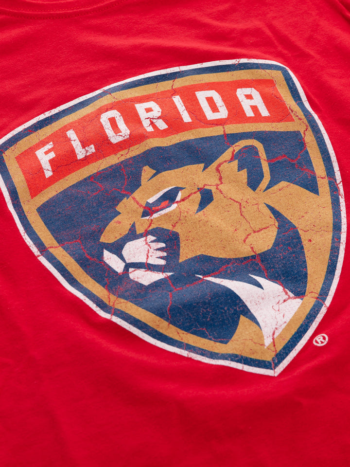 Florida Panthers Women's Distressed Print Fitted Crew Neck Premium T-Shirt - Red