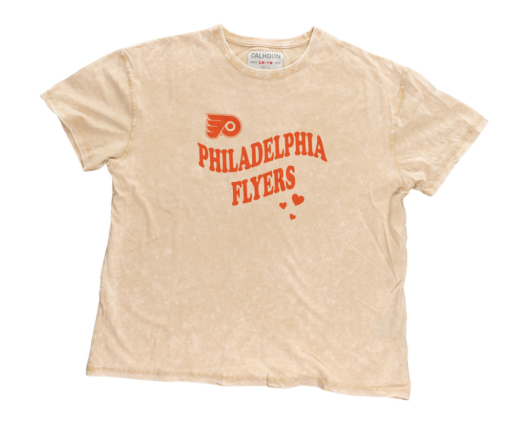 Philadelphia Flyers Vintage Hearts Oversized Drop Shoulder Crewneck Short Sleeve T-Shirt