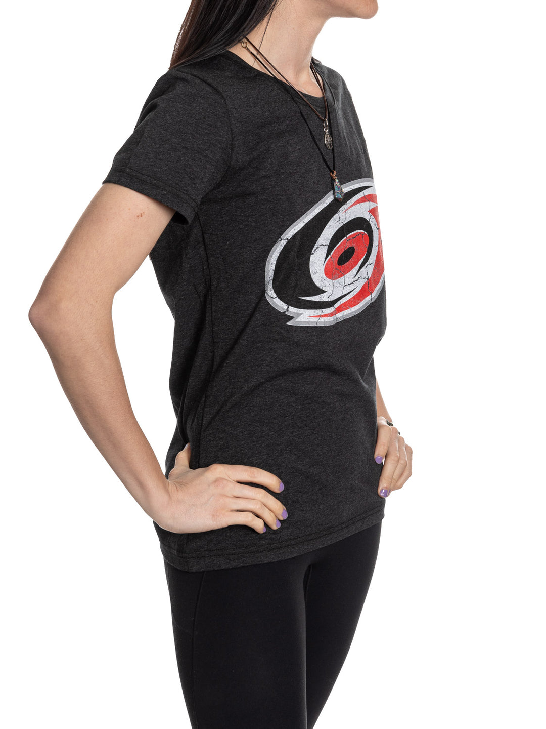 Carolina Hurricanes Women's Distressed Print Fitted Crew Neck Premium T-Shirt - Black