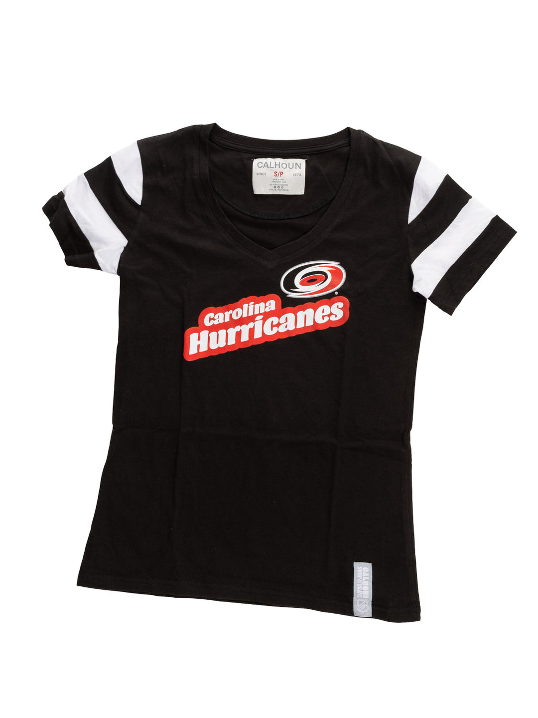 Official Licensed NHL Ladies' Retro Varsity Short Sleeve Vneck Tshirt--Carolina Hurricanes