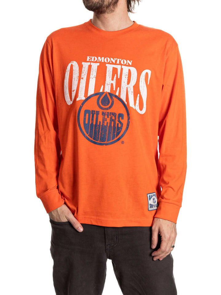 Official NHL Licensed Edmonton Oilers Vintage Wash Long Sleeve Shirt