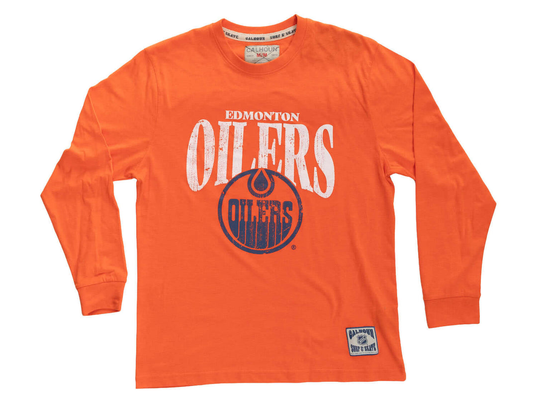 Official NHL Licensed Edmonton Oilers Vintage Wash Long Sleeve Shirt