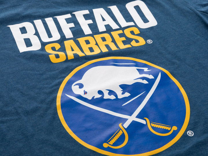 Buffalo Sabres Wordmark Logo T-Shirt – Heather Blue NHL Graphic Tee