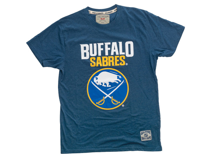 Buffalo Sabres Wordmark Logo T-Shirt – Heather Blue NHL Graphic Tee
