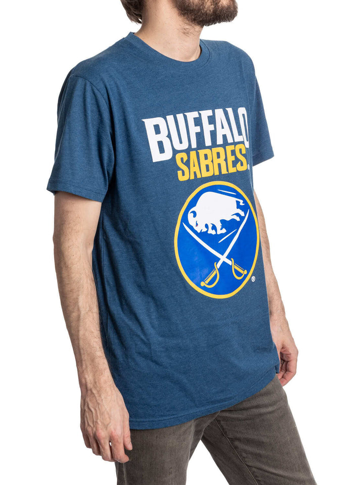 Buffalo Sabres Wordmark Logo T-Shirt – Heather Blue NHL Graphic Tee