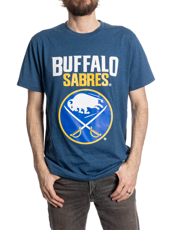 Buffalo Sabres Wordmark Logo T-Shirt – Heather Blue NHL Graphic Tee