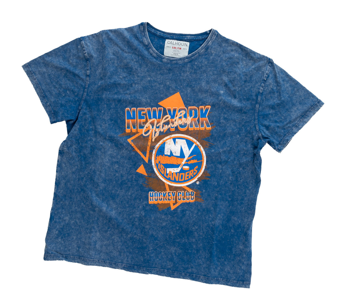 Retro New York Islanders Oversized Drop Shoulder Vintage Crewneck Short Sleeve T-Shirt