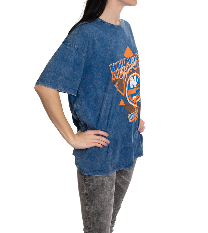 Retro New York Islanders Oversized Drop Shoulder Vintage Crewneck Short Sleeve T-Shirt