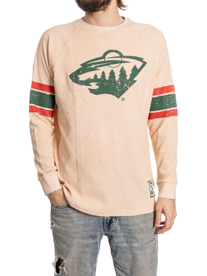 Official Licensed NHL Minnesota Wild Long Sleeve Waffle Crewneck
