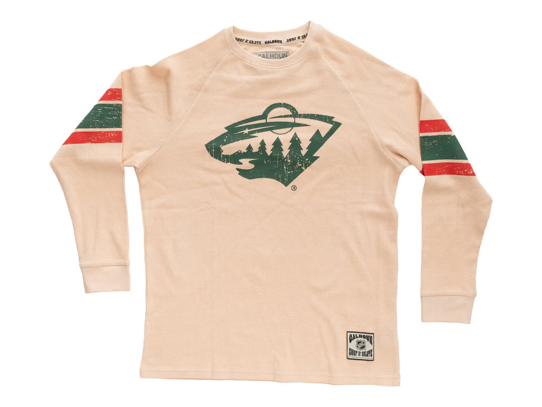 Official Licensed NHL Minnesota Wild Long Sleeve Waffle Crewneck