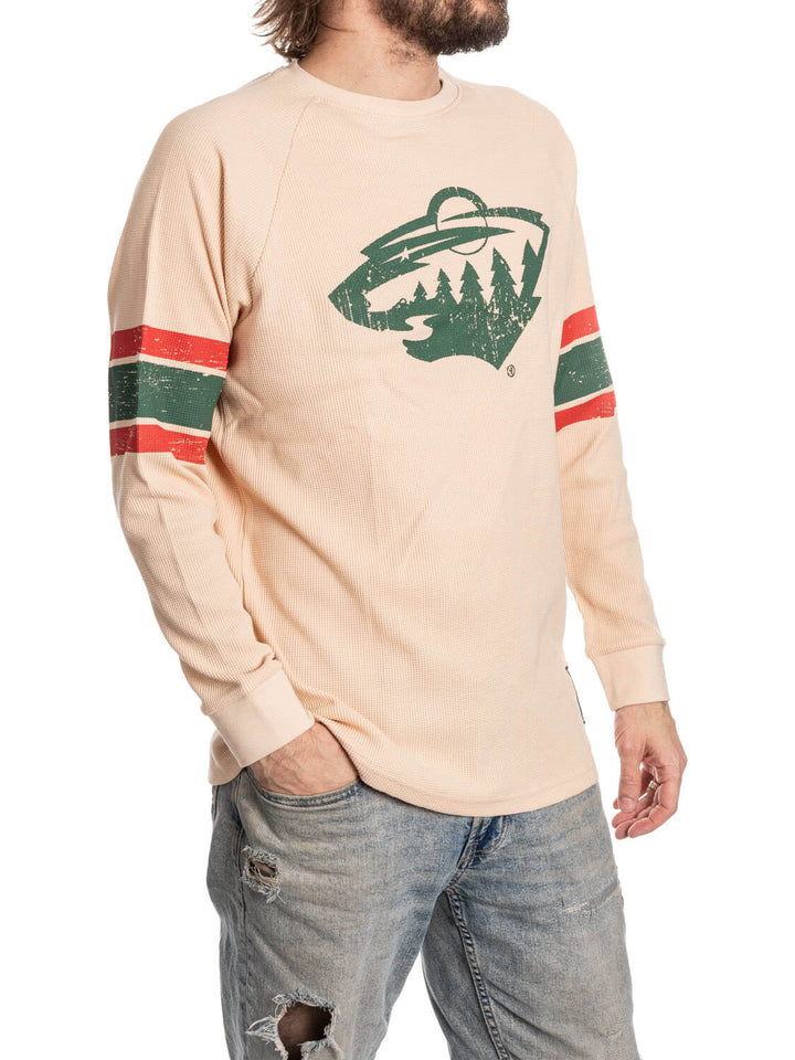 Official Licensed NHL Minnesota Wild Long Sleeve Waffle Crewneck