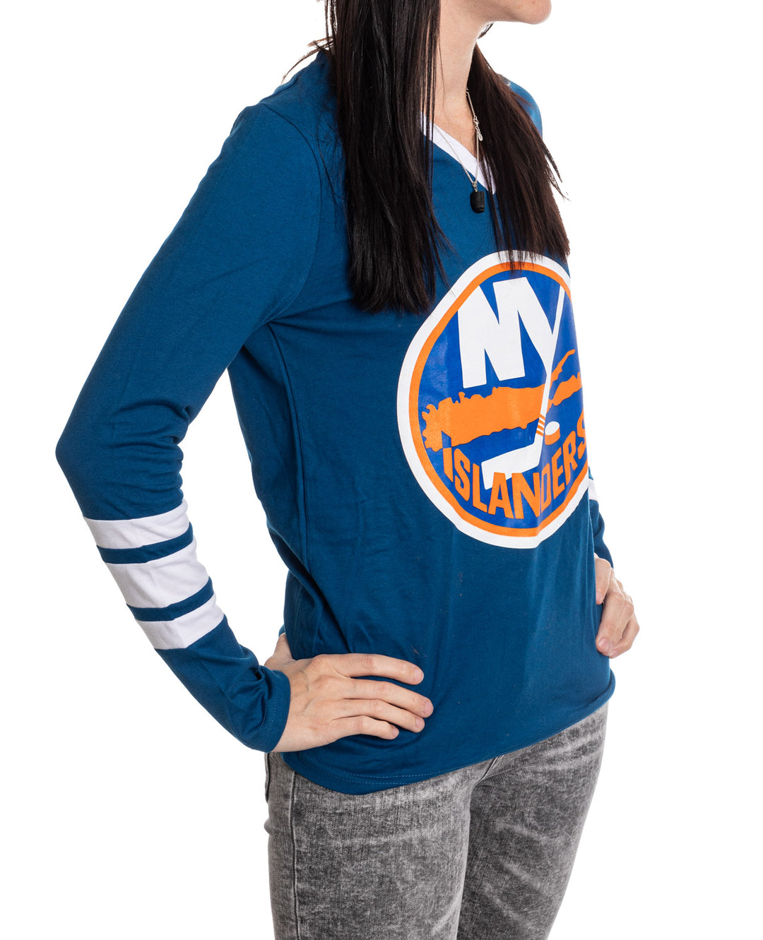 New York Islanders Women's V-Neck Varsity Long Sleeve Shirt