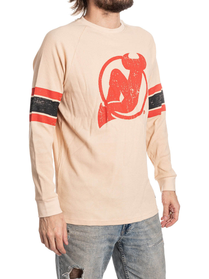 Official Licensed NHL New Jersey Devil Long Sleeve Waffle Crewneck