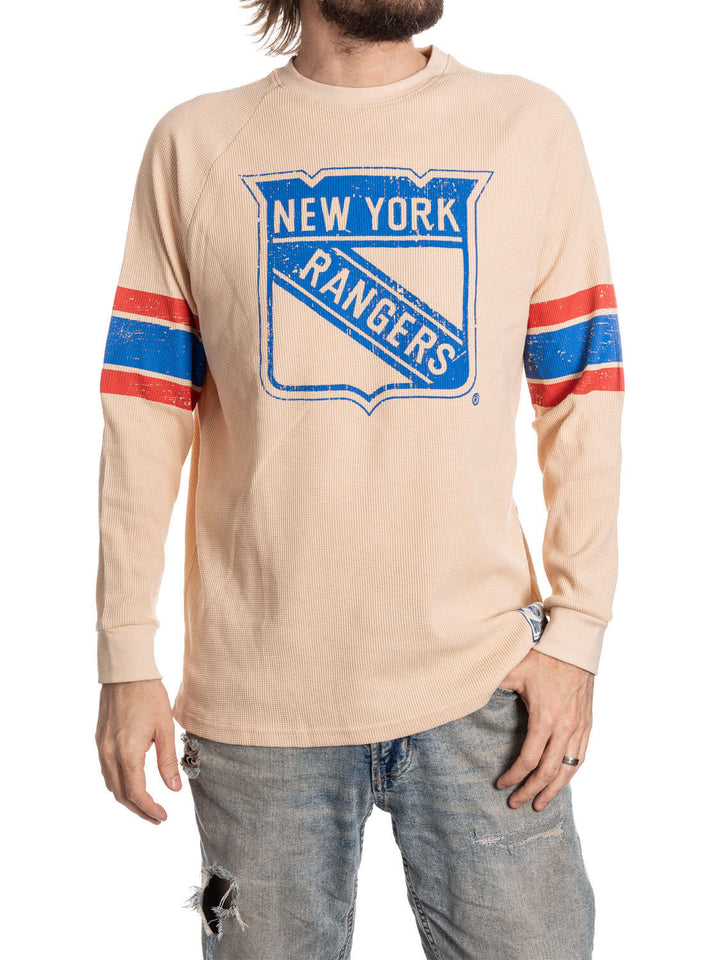 Official Licensed NHL N.Y. Rangers Long Sleeve Waffle Crewneck