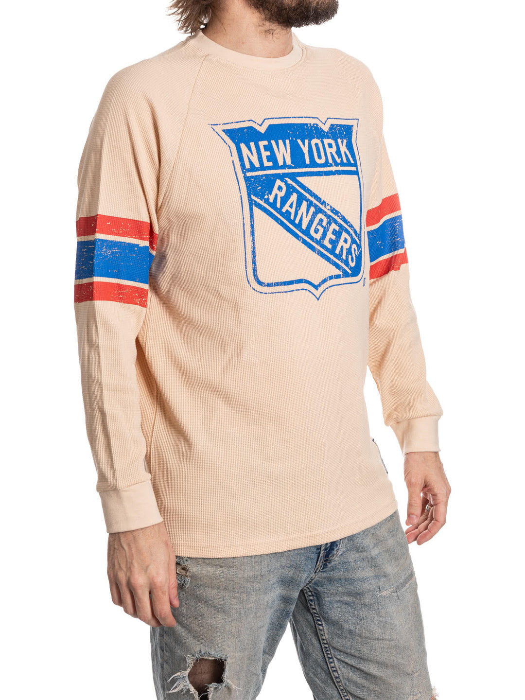 Official Licensed NHL N.Y. Rangers Long Sleeve Waffle Crewneck