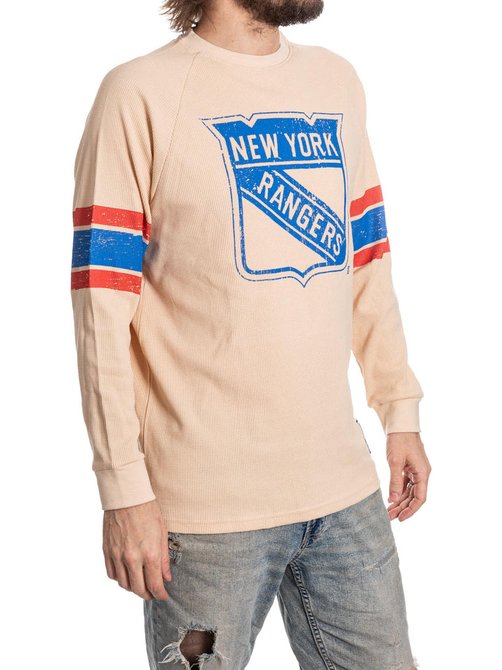 Official Licensed NHL N.Y. Rangers Long Sleeve Waffle Crewneck