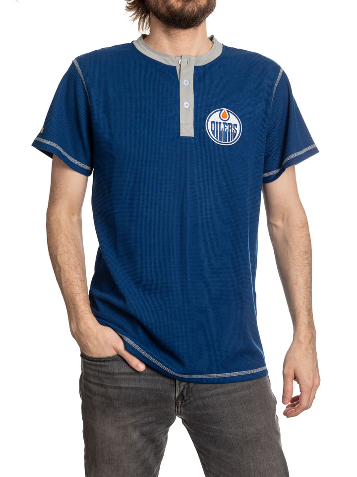 NHL Officially Licensed Edmonton Oilers Waffle Henley Mens' Short Sleeve Shirt