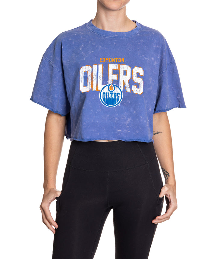 Edmonton Oilers Acid Wash Crop Top