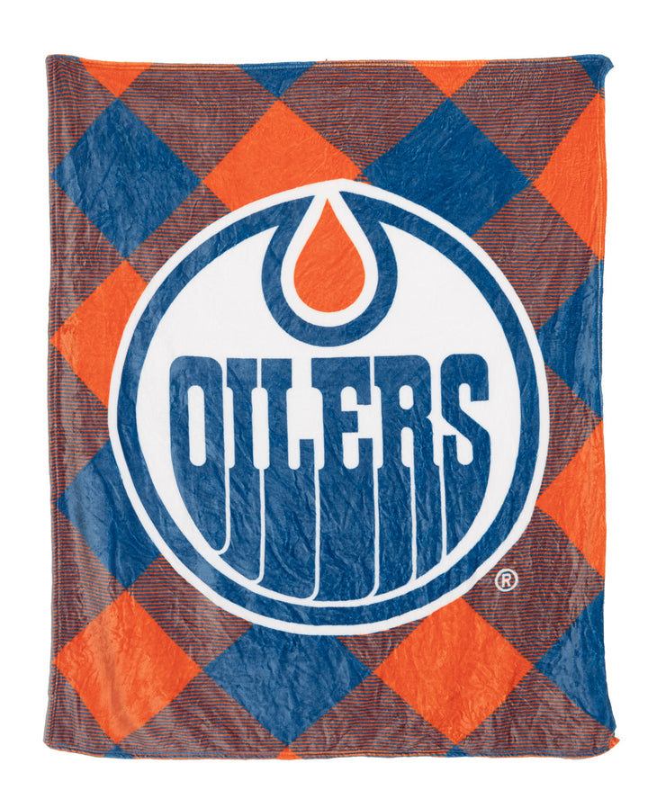 Edmonton Oilers NHL Ultra-Plush Flannel Plaid Throw Blanket (50" by 60")