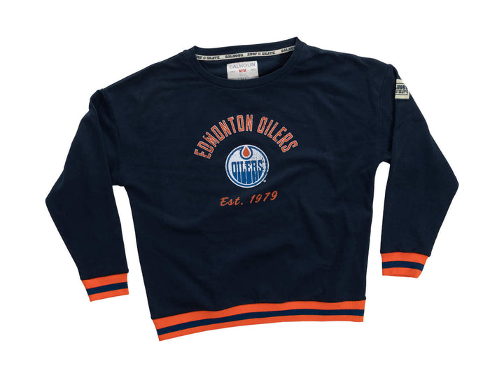 NHL Ladies' Vintage Stripe Edmonton Oilers Crewneck fleece