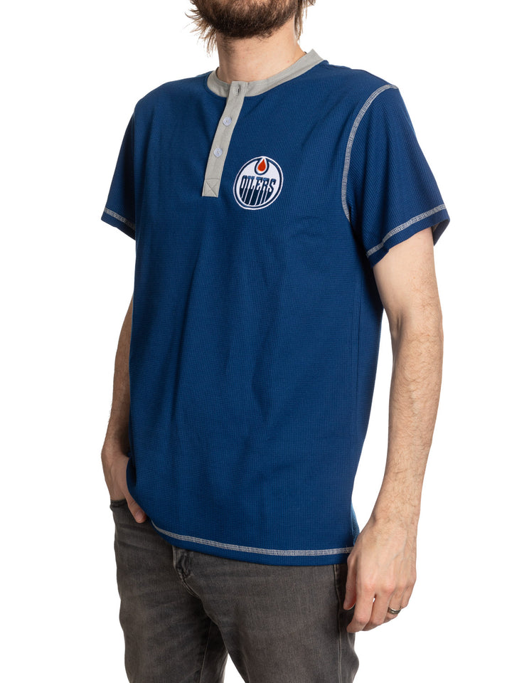 NHL Officially Licensed Edmonton Oilers Waffle Henley Mens' Short Sleeve Shirt