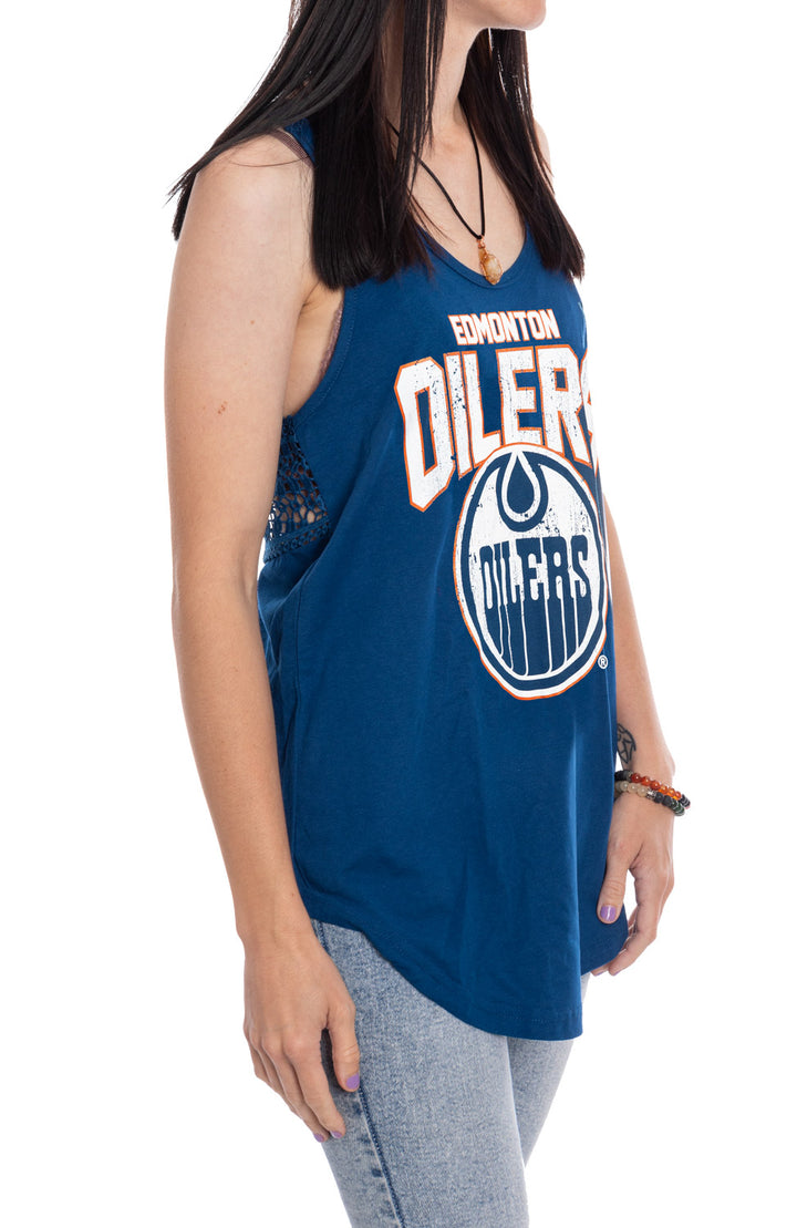 Edmonton Oilers Ladies "Distressed" Lace Flowy Tank Top