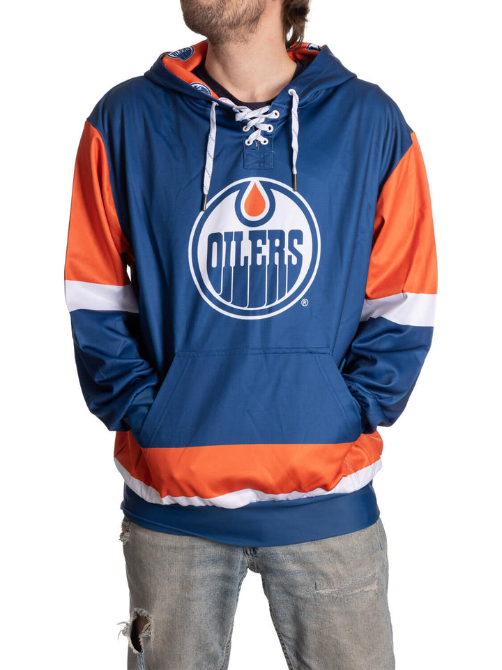 Official NHL Licensed Edmonton Oilers Hockey Lace Hoodie