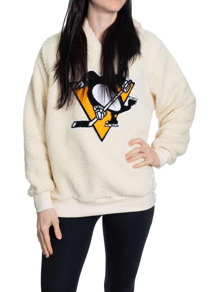 Pittsburgh Penguins Ladies Sherpa Hoodie with Premium Chenille Logo