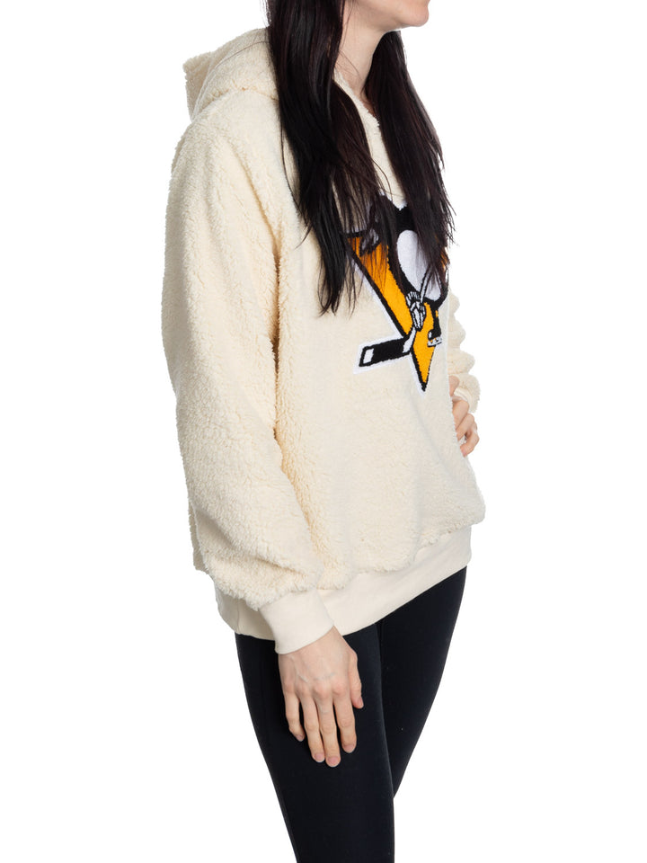 Pittsburgh Penguins Ladies Sherpa Hoodie with Premium Chenille Logo