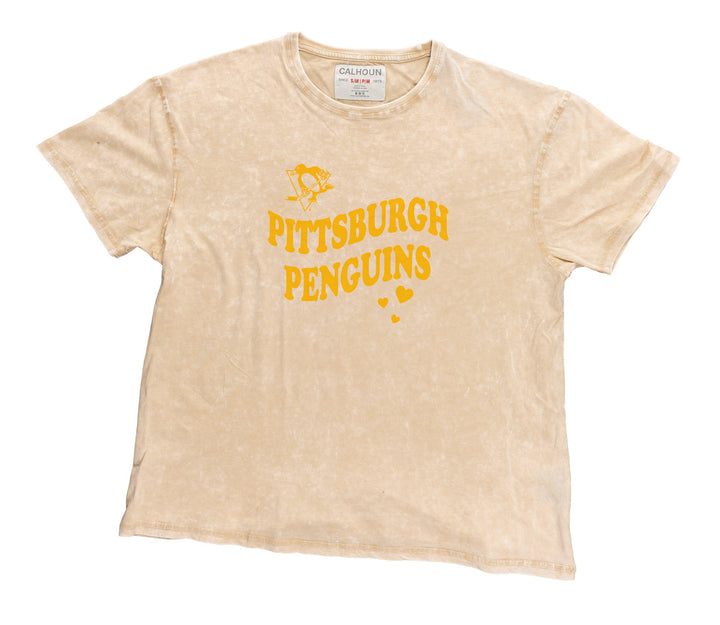Pittsburgh Penguins Vintage Hearts Oversized Drop Shoulder Crewneck Short Sleeve T-Shirt