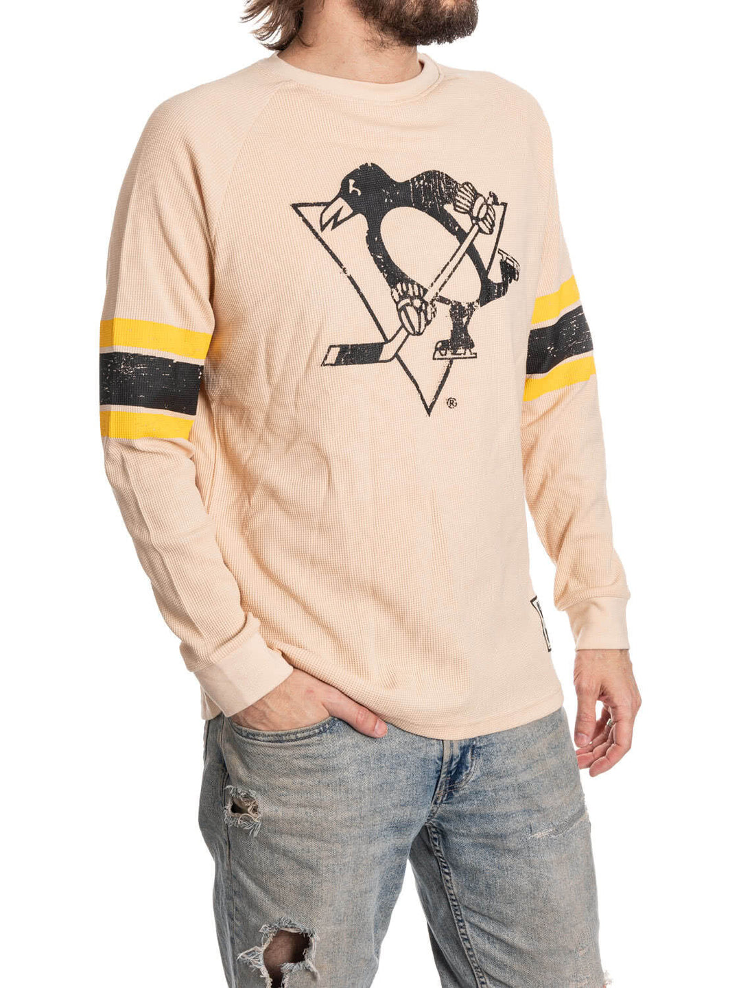 Official Licensed NHL Pittsburgh Penguins Long Sleeve Waffle Crewneck