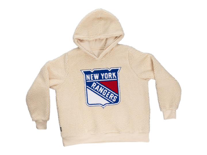 New York Rangers Ladies Sherpa Hoodie with Premium Chenille Logo