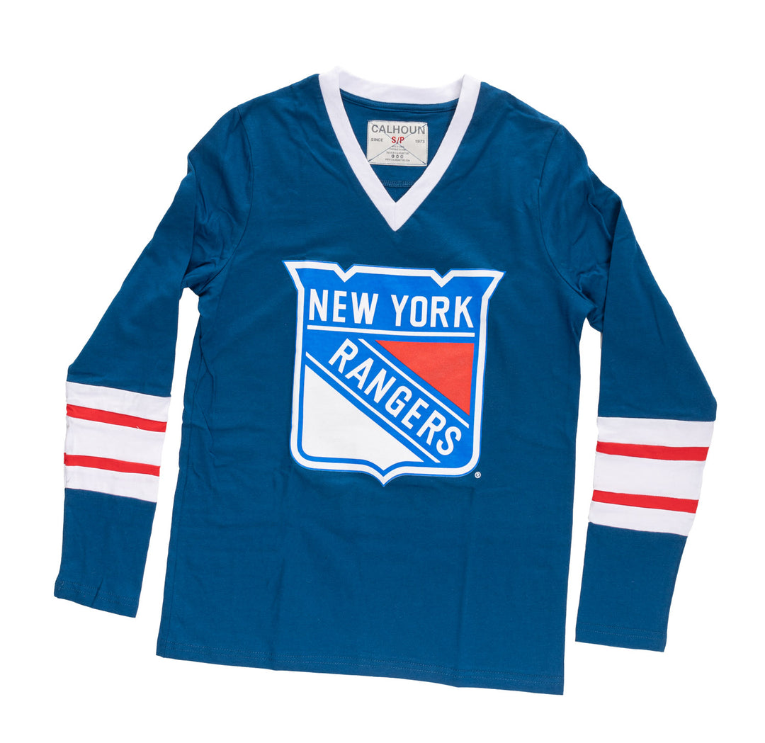New York Rangers Women's V-Neck Varsity Long Sleeve Shirt