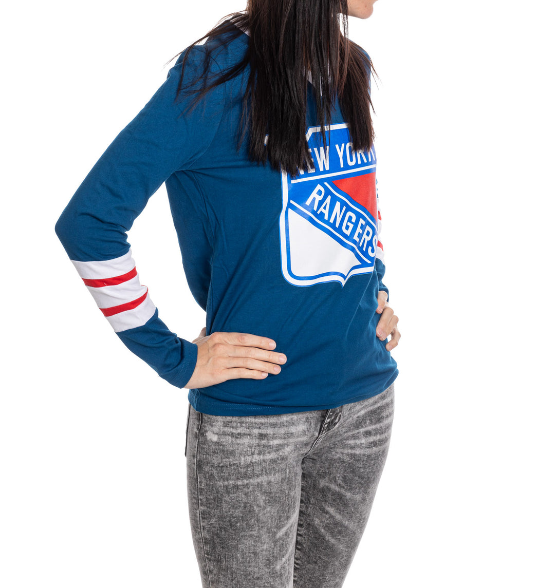 New York Rangers Women's V-Neck Varsity Long Sleeve Shirt