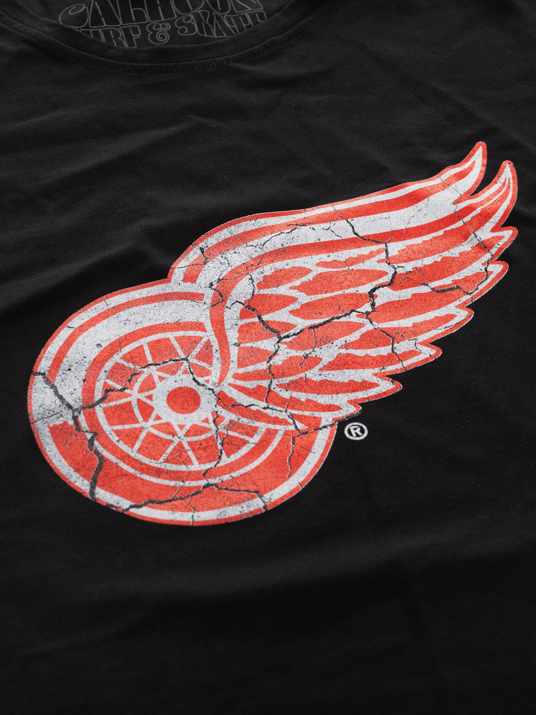 Detroit Red Wings Women's Distressed Print Fitted Crew Neck Premium T-Shirt - Black