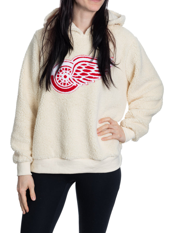 Detroit Red Wings Ladies Sherpa Hoodie with Premium Chenille Logo