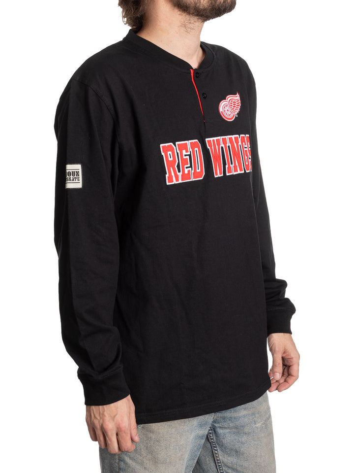 Official Licensed NHL Detroit Red Wings Long Sleeve Henley - Presale