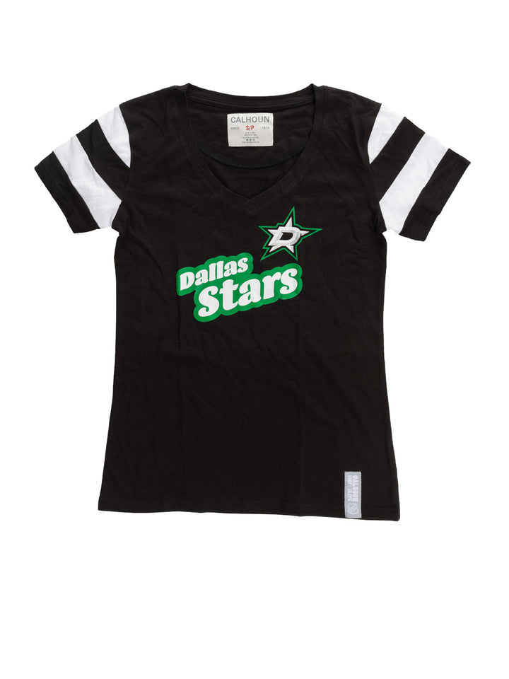 Official Licensed NHL Ladies' Retro Varsity Short Sleeve Vneck Tshirt--Dallas Stars