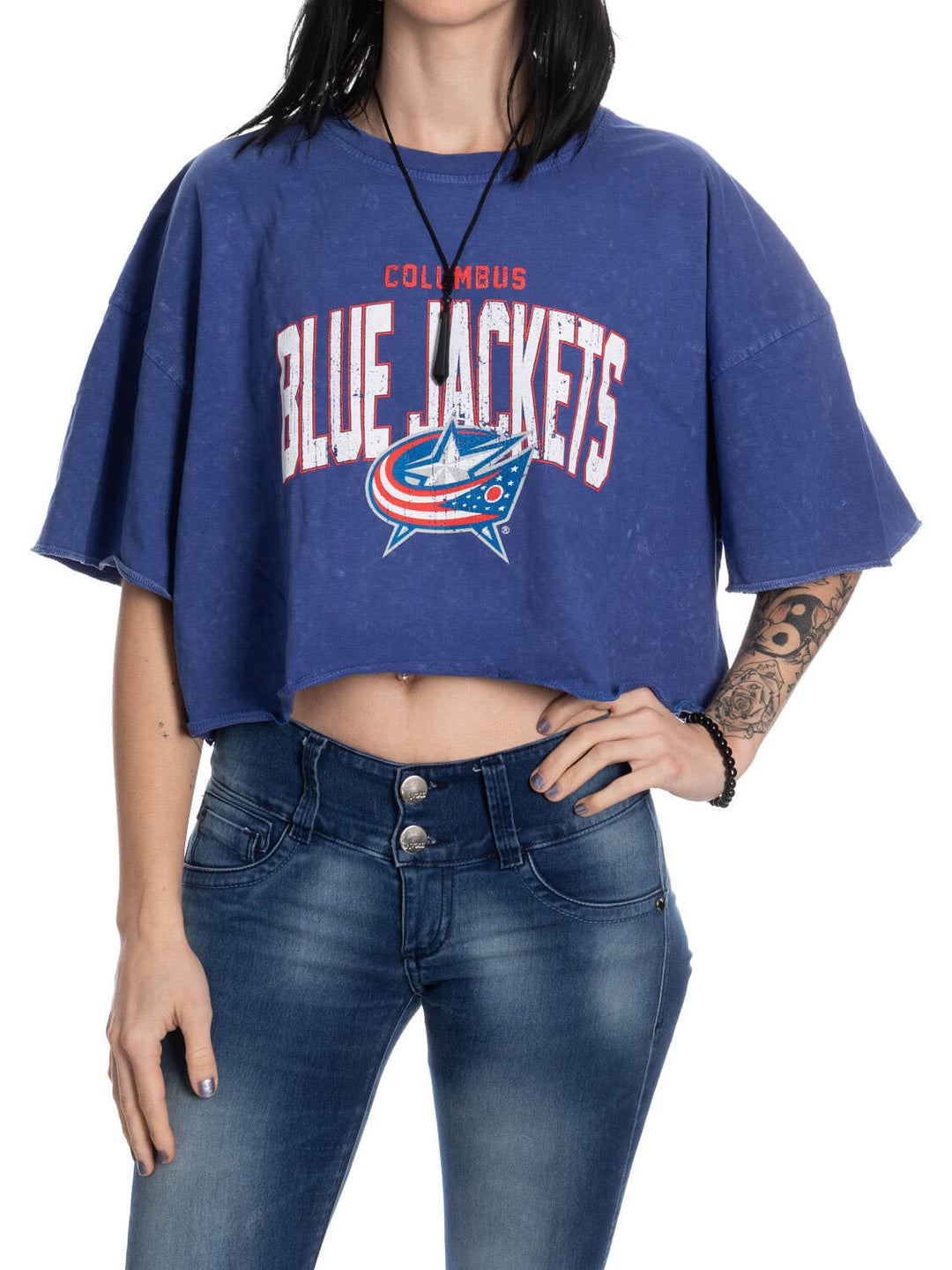 Columbus Blue Jackets Acid Wash Crop Top
