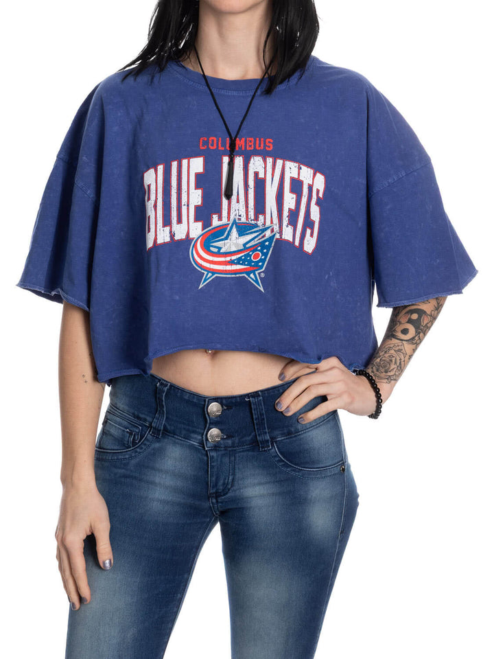 Columbus Blue Jackets Acid Wash Crop Top