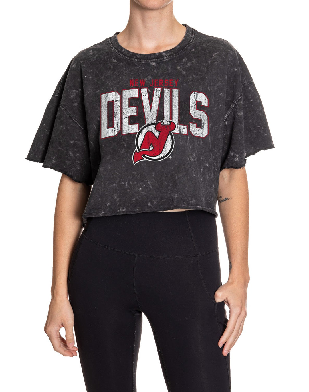 New Jersey Devils Acid Wash Crop Top