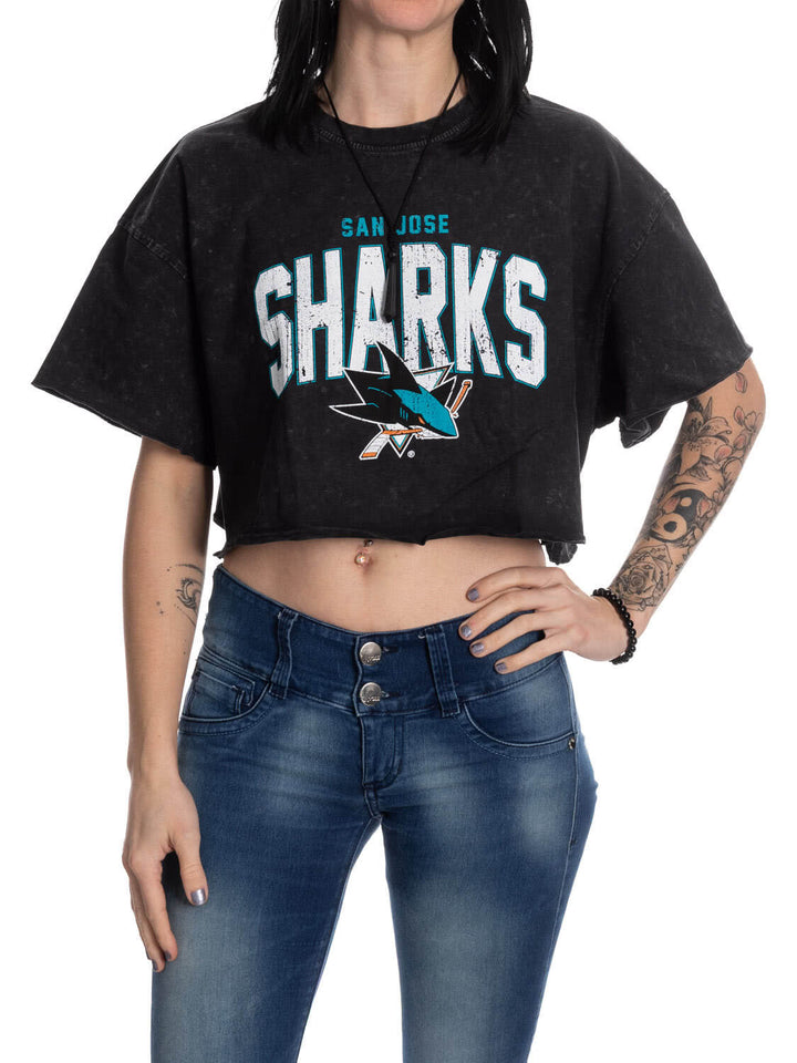 San Jose Sharks Acid Wash Crop Top