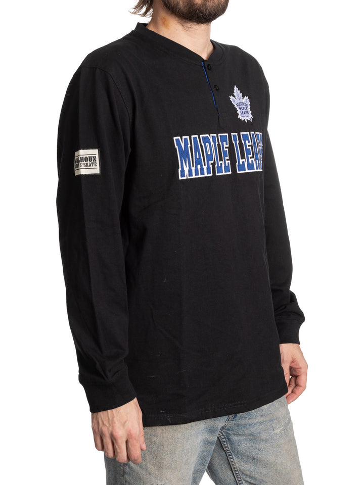 Official Licensed NHL Toronto Maple Leafs Long Sleeve Henley - Blackout Edition - Presale