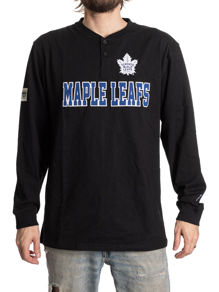 Official Licensed NHL Toronto Maple Leafs Long Sleeve Henley - Blackout Edition - Presale