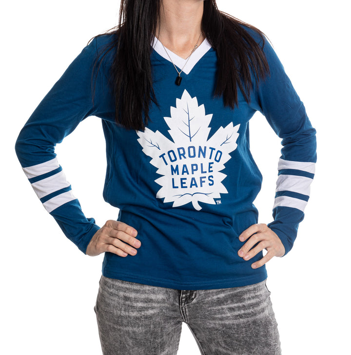 Toronto Maple Leafs Women's V-Neck Varsity Long Sleeve Shirt