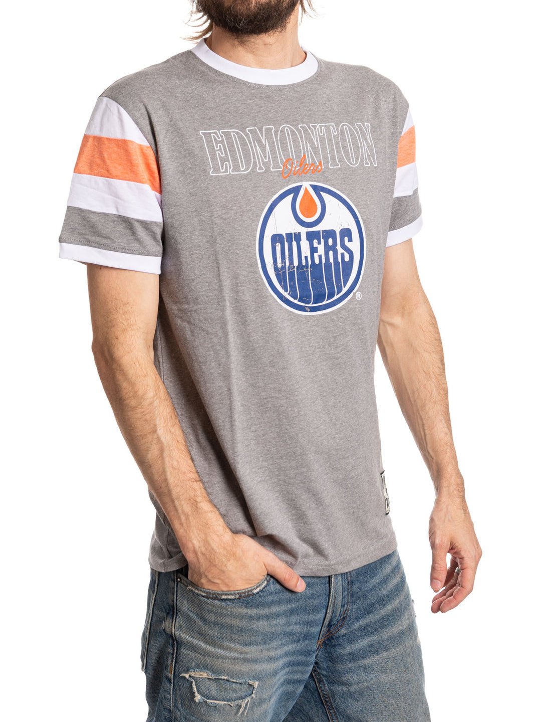 Edmonton Oilers Shoulder Stripe vintage varsity T-Shirt