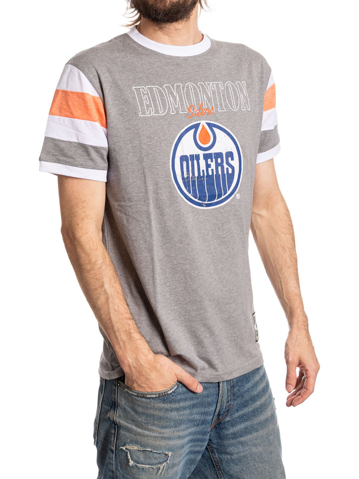 Edmonton Oilers Shoulder Stripe vintage varsity T-Shirt