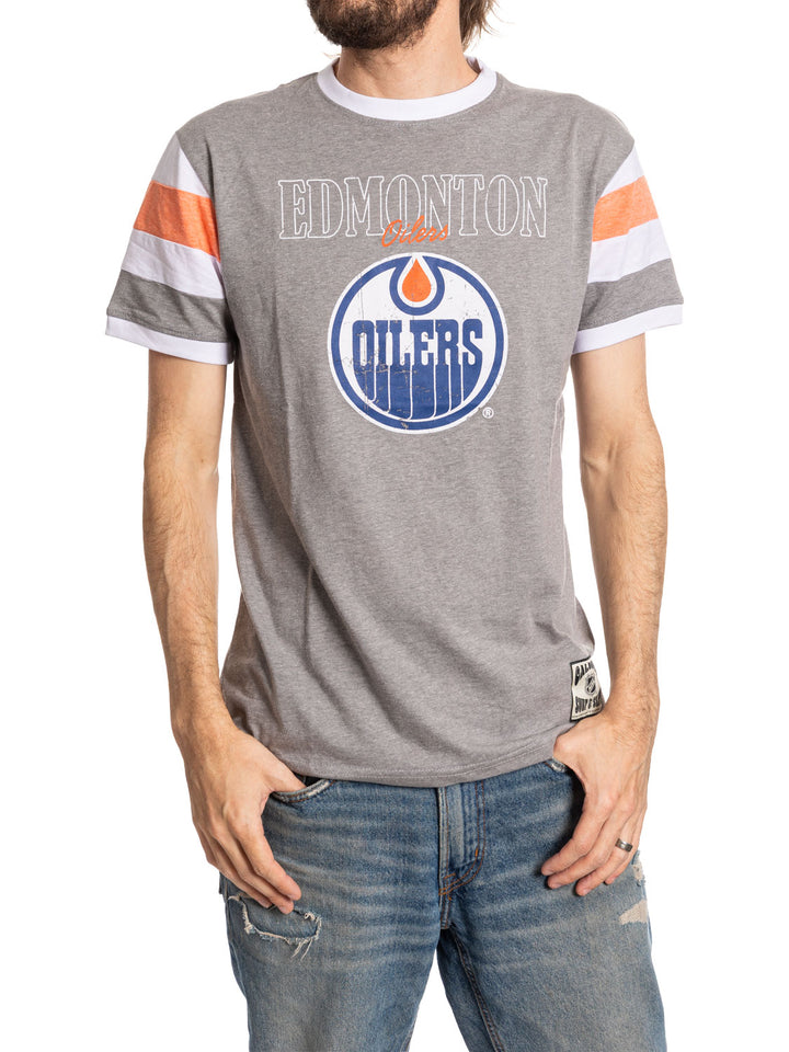 Edmonton Oilers Shoulder Stripe vintage varsity T-Shirt